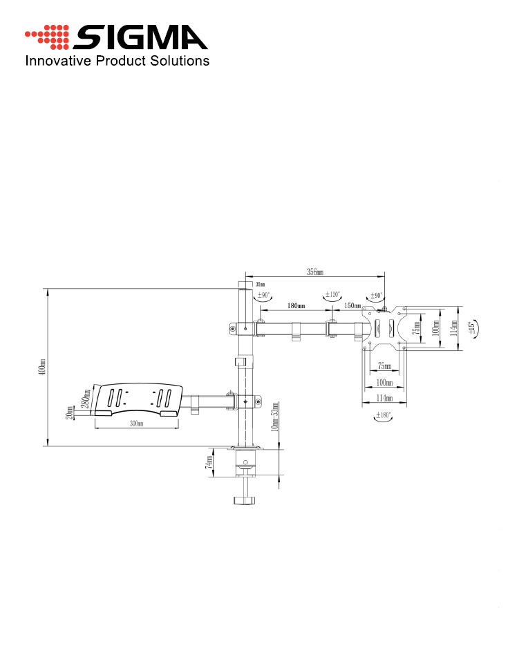 SM-PC-ARM30-7-base זרוע קיבוע שולחן למסך מחשב+לפטופ עד 32"