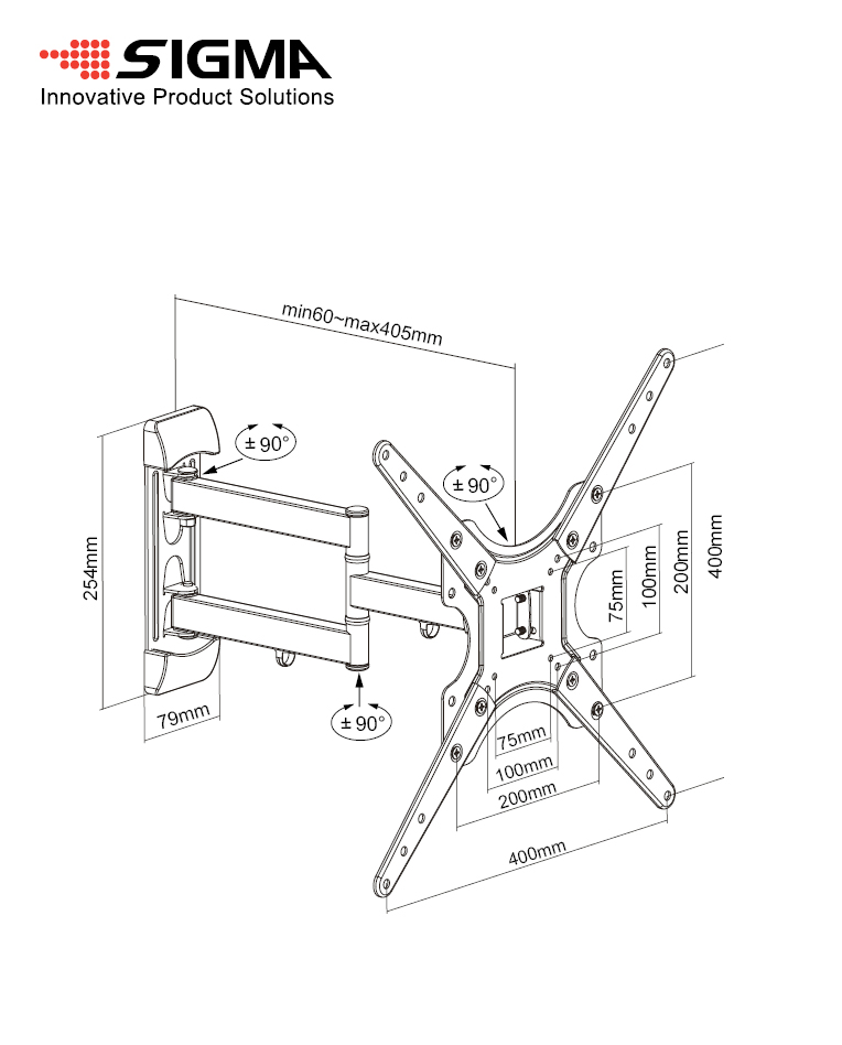 SM-TV-ARM10-7-base זרוע טלוויזיה דו מפרקית עד 65"