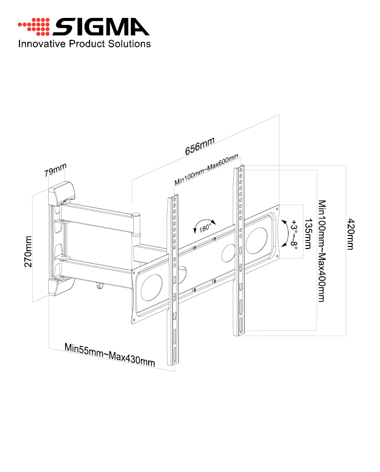 SM-TV-ARM20-6-base זרוע טלוויזיה דו מפרקית עד 75"
